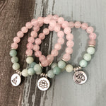 Rose Quartz & Amazonite Beaded Mala Bracelet