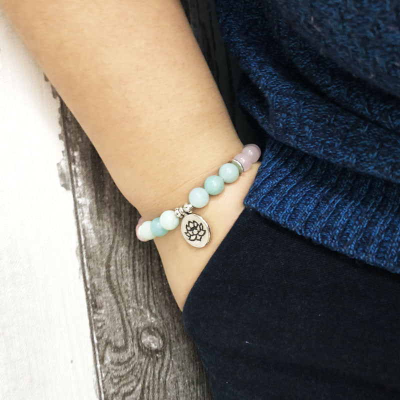 Rose Quartz & Amazonite Beaded Mala Bracelet
