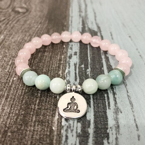 Rose Quartz & Amazonite Beaded Mala Bracelet