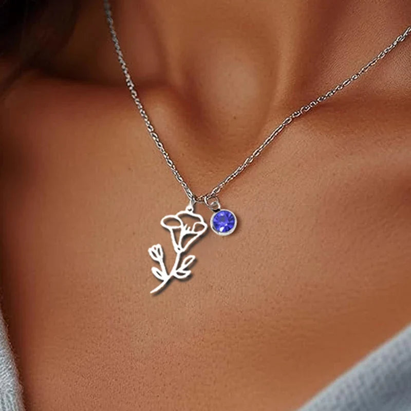 Personalized Birthstone & Birth Flower Necklace