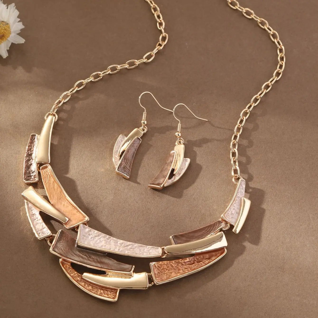 Geometric Enamel Necklace & Earrings Set