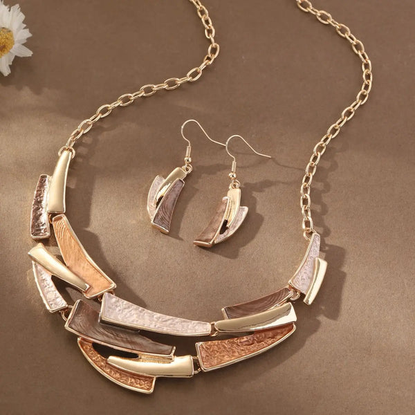 Geometric Enamel Necklace & Earrings Set