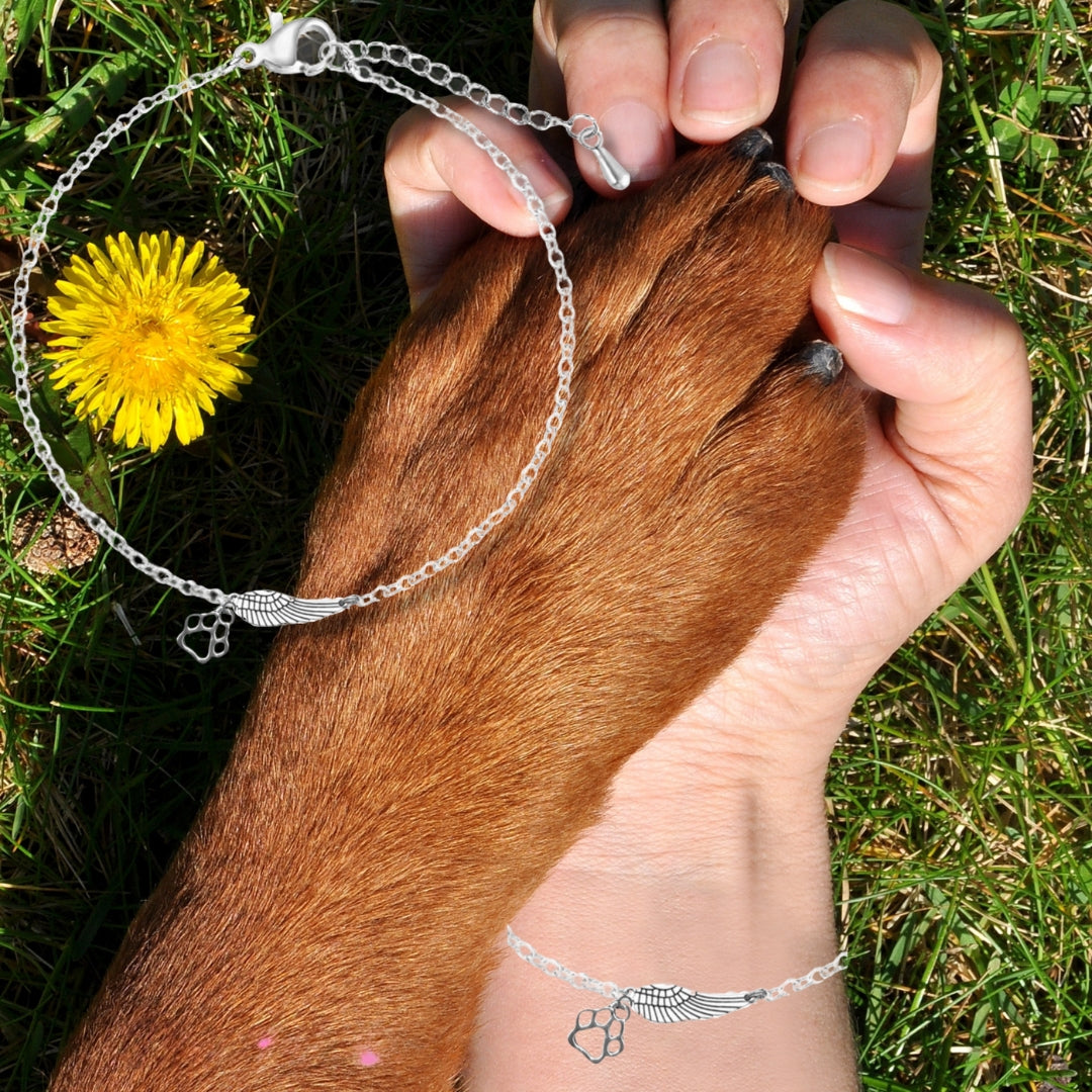 Silver Memorial Bracelet with Engelenvleugel & Paw Print | Handmade
