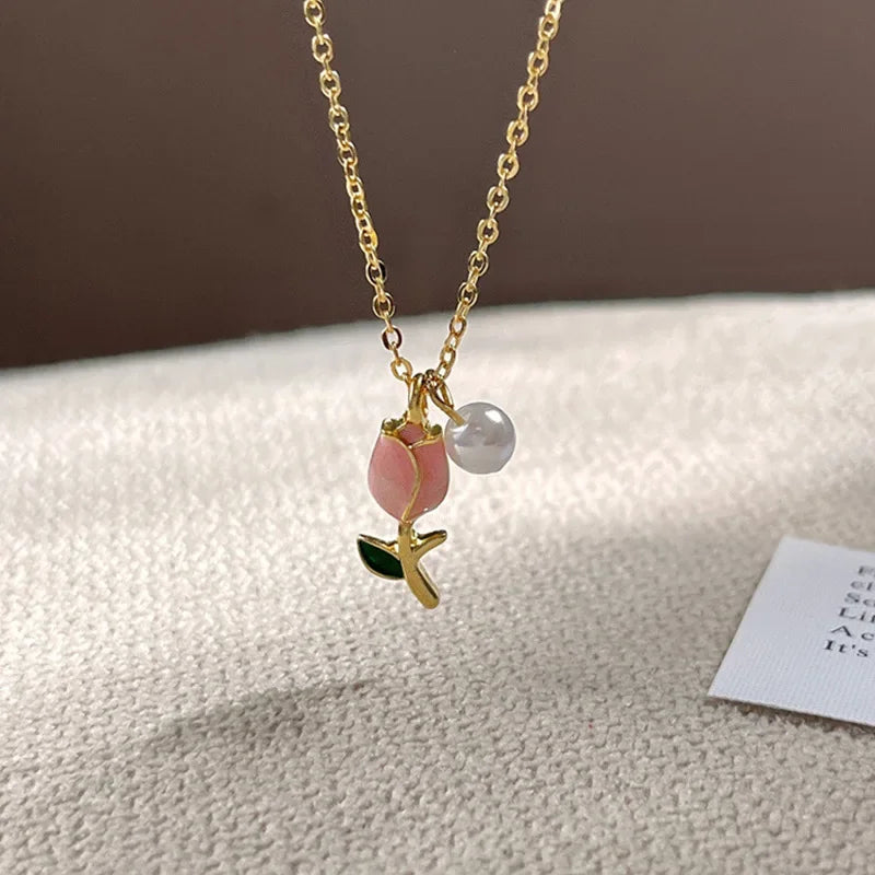Pink Tulip Tuin Necklace & Earrings Set
