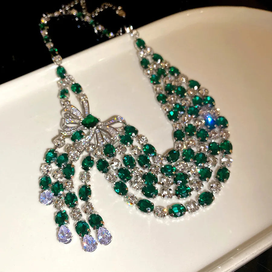 Vintage Bow & Crystal Pendant Necklace