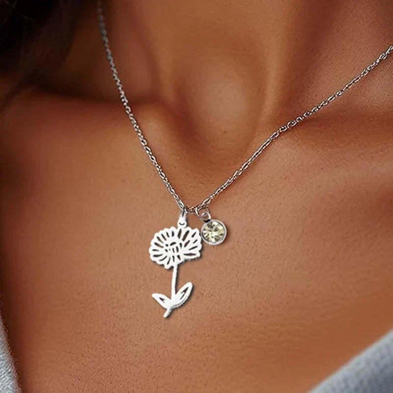 Personalized Birthstone & Birth Flower Necklace