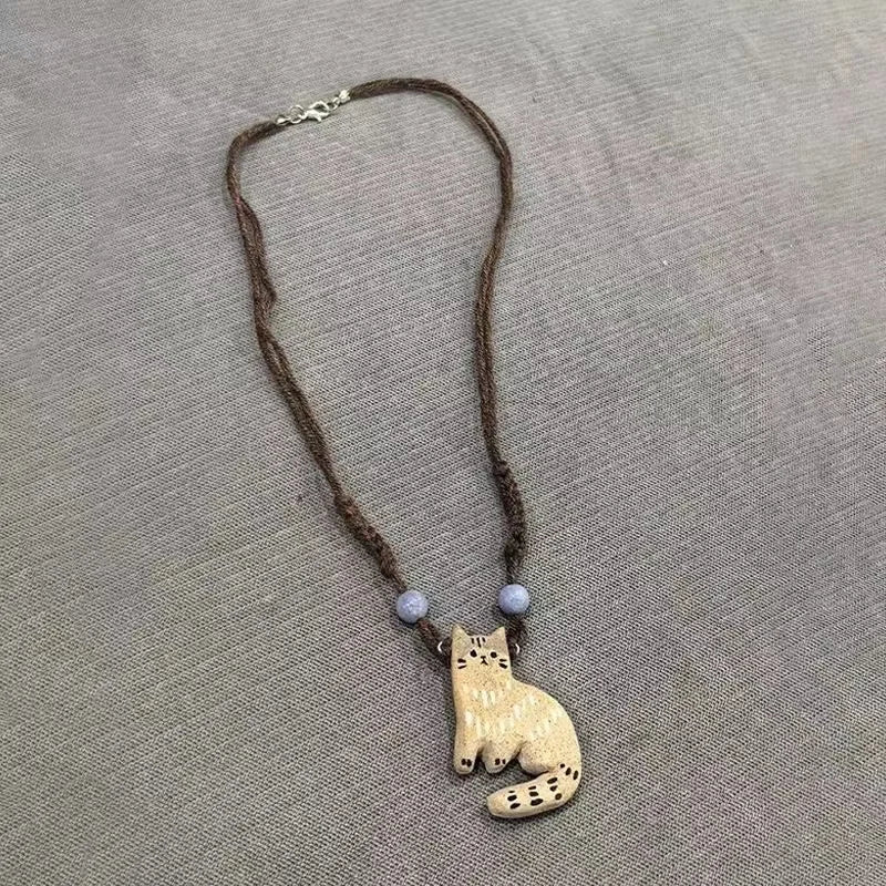 Vintage Cat & Star Pendant Necklace