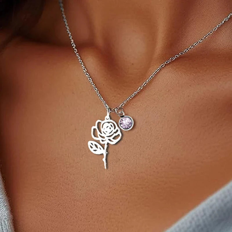 Personalized Birthstone & Birth Flower Necklace