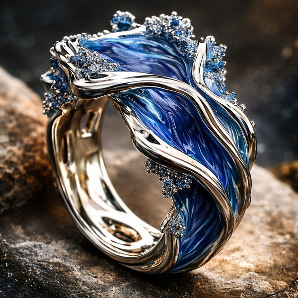 Retro Silver & Gold Ocean Wave Ring