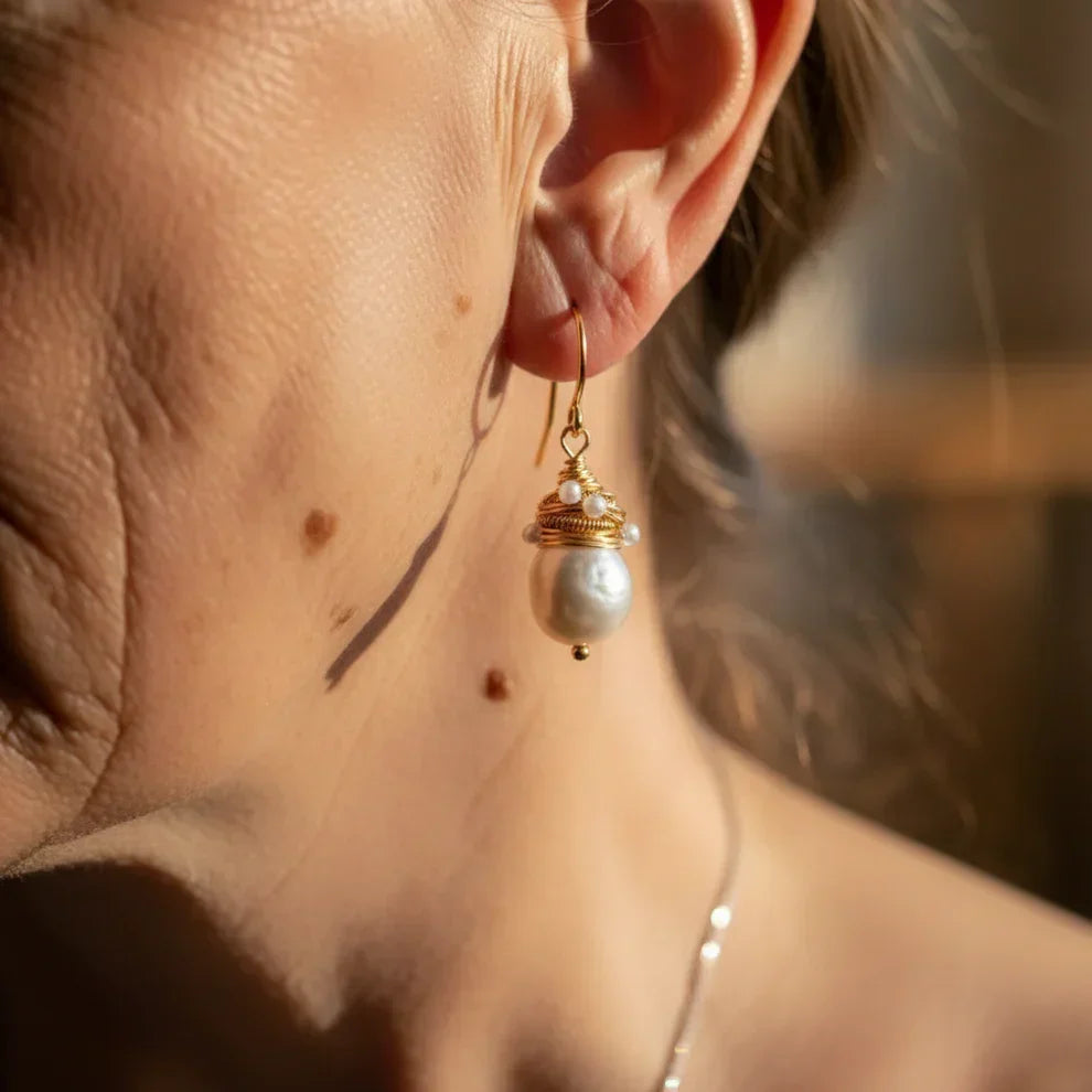 Vintage Pearl & Golden Wire Earrings