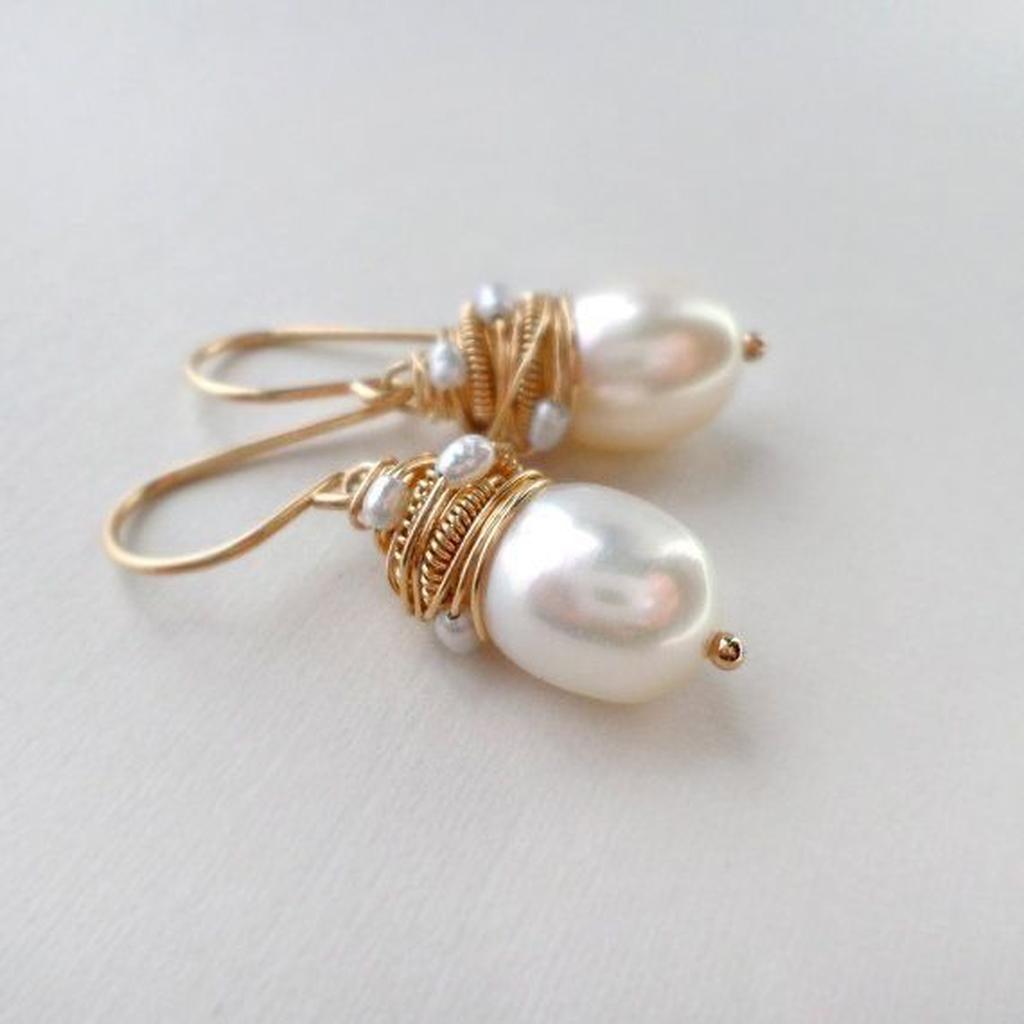 Vintage Pearl & Golden Wire Earrings