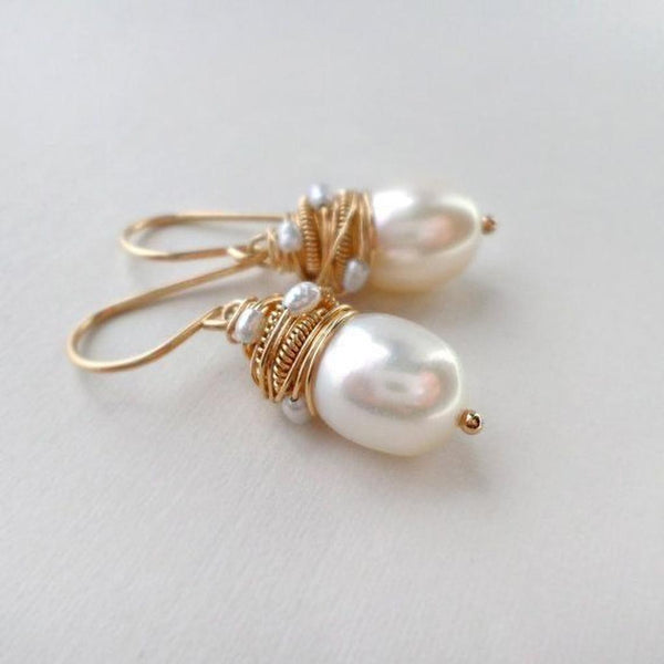 Vintage Pearl & Golden Wire Earrings