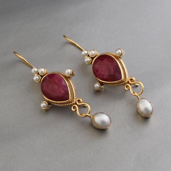Vintage Ruby & Pearl Earrings