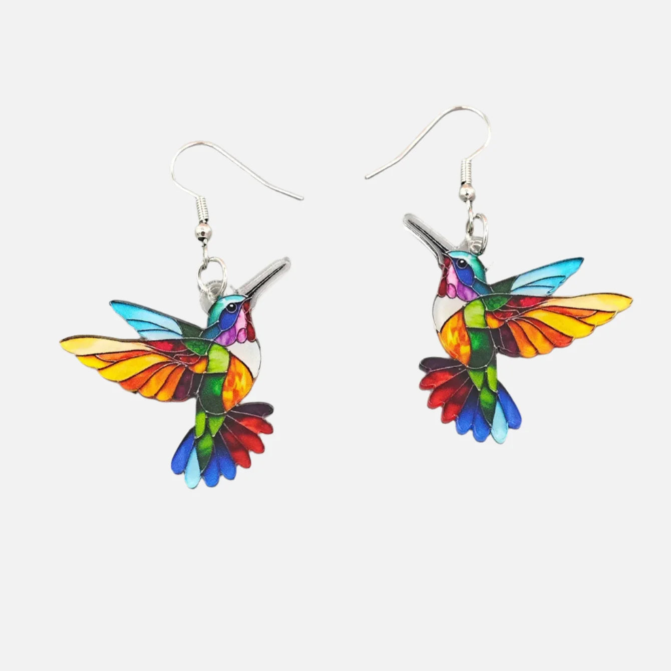 Acrylic Hummingbird Drop Earrings – Crystal 2D Bird Design