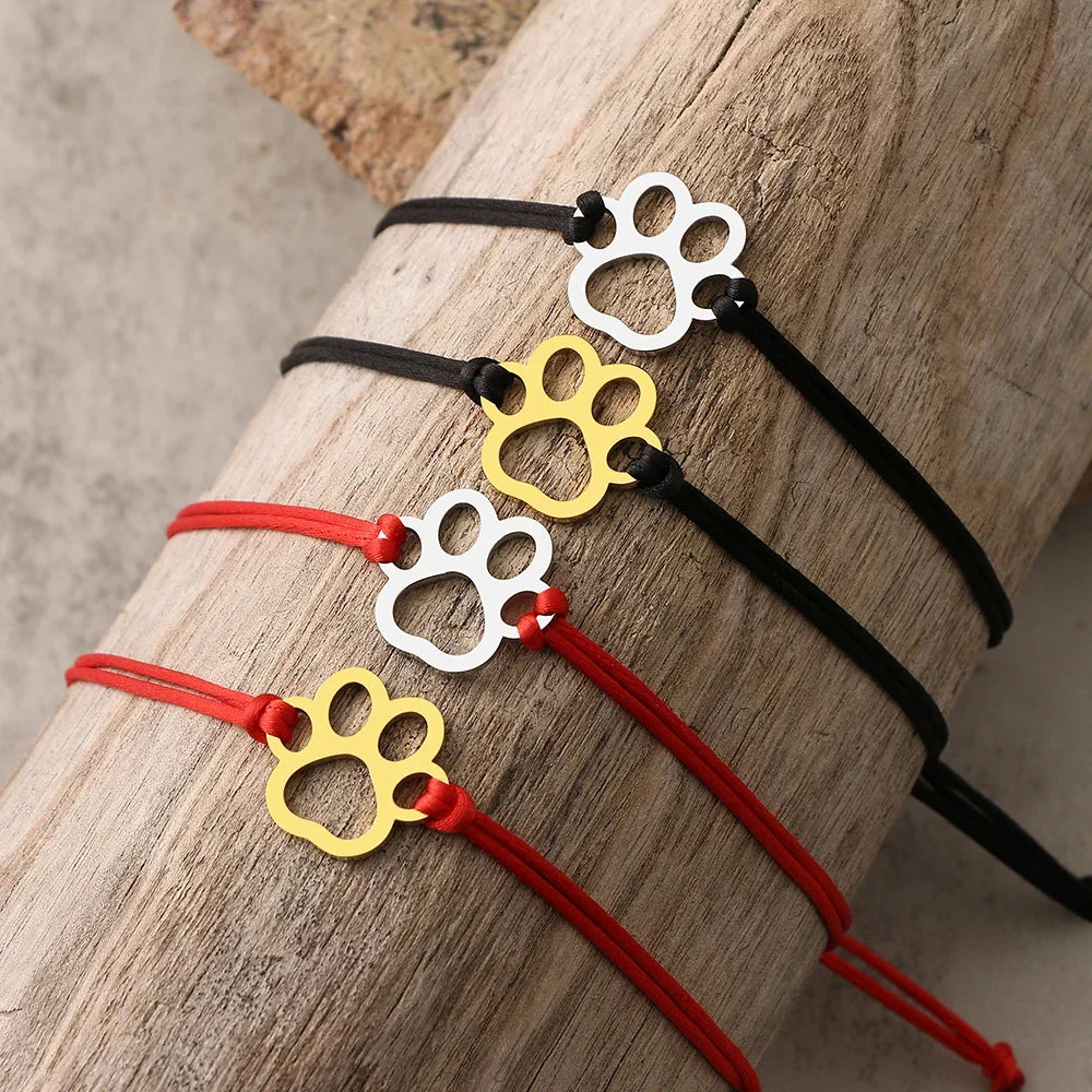 Paw Print Koord Bracelet – Verstelbaar Black & Rood Design