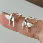 Silver Swallow Bird Clip-On Earrings