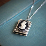Vintage Cat Book Pendant Necklace — Turning Page Design