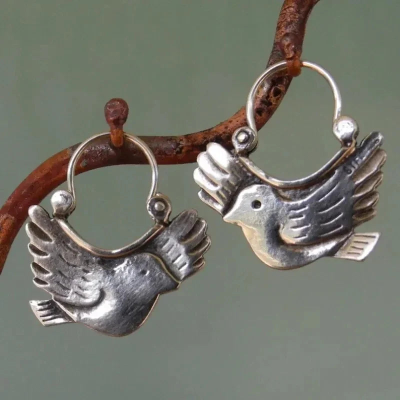 Boho Vogel-Inspiratie Drop Earrings – Zilverkleurig