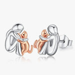 Silver & Gold Two-Tone Cat Omhelzing Earrings