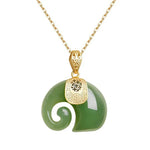 Hetian Jade Elephant Pendant Necklace — 18K Gold-Plated