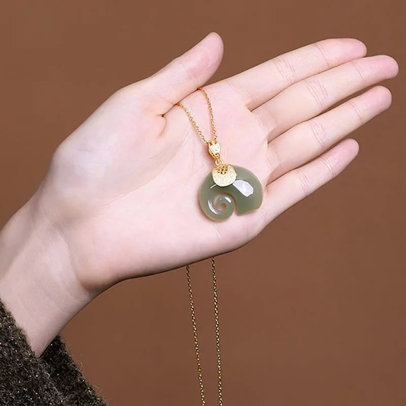 Hetian Jade Elephant Pendant Necklace — 18K Gold-Plated