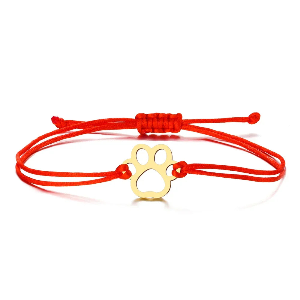 Paw Print Koord Bracelet – Verstelbaar Black & Rood Design