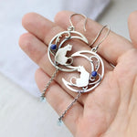 Moonlight Cat Earrings – Vintage Crescent Moon Design with Lapis Lazuli Gemstone