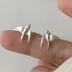 Silver Swallow Bird Clip-On Earrings