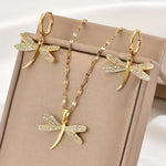 Gold Dragonfly Necklace with Matching Earrings