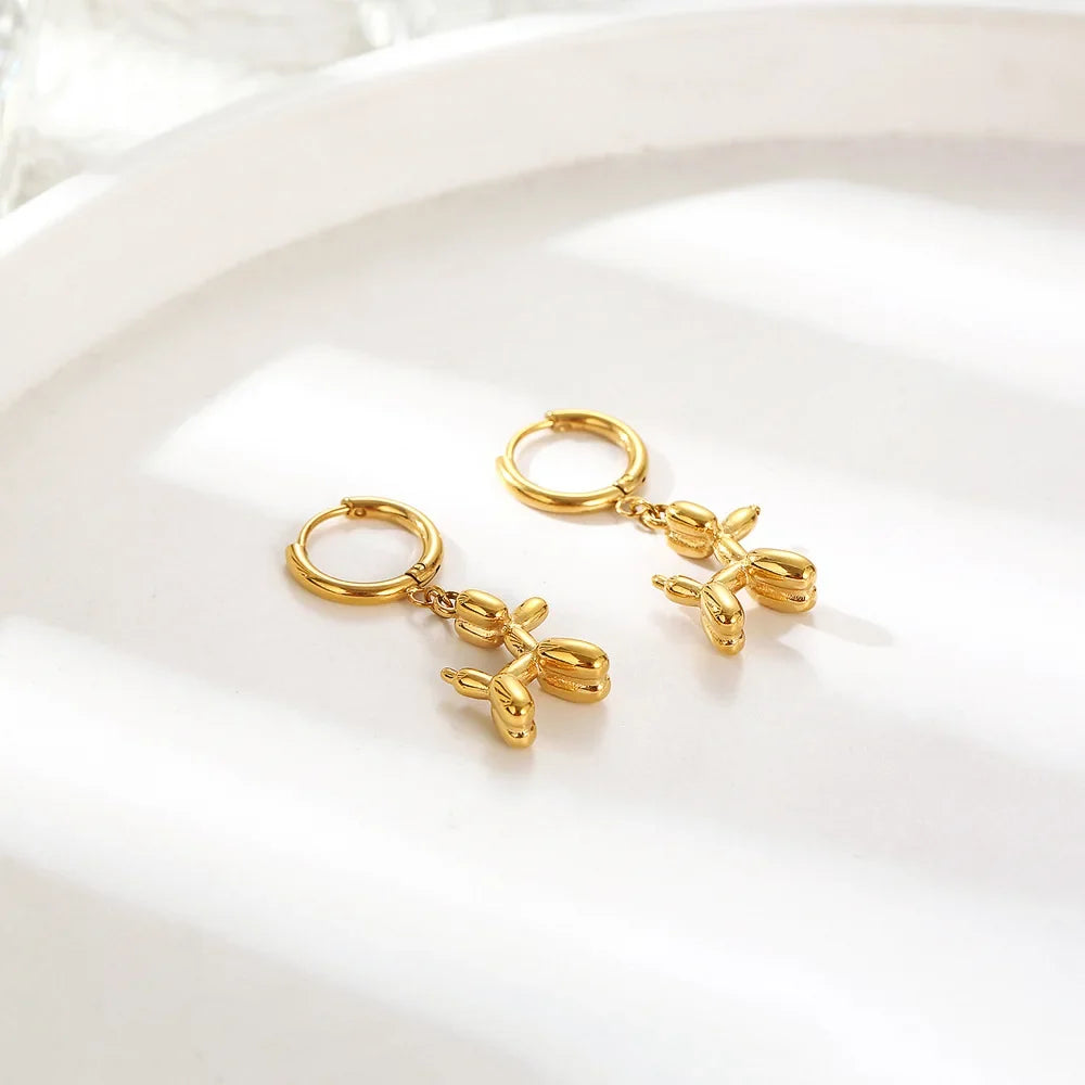 Gold Huggie Earrings with Mini Ballon Hond Charme
