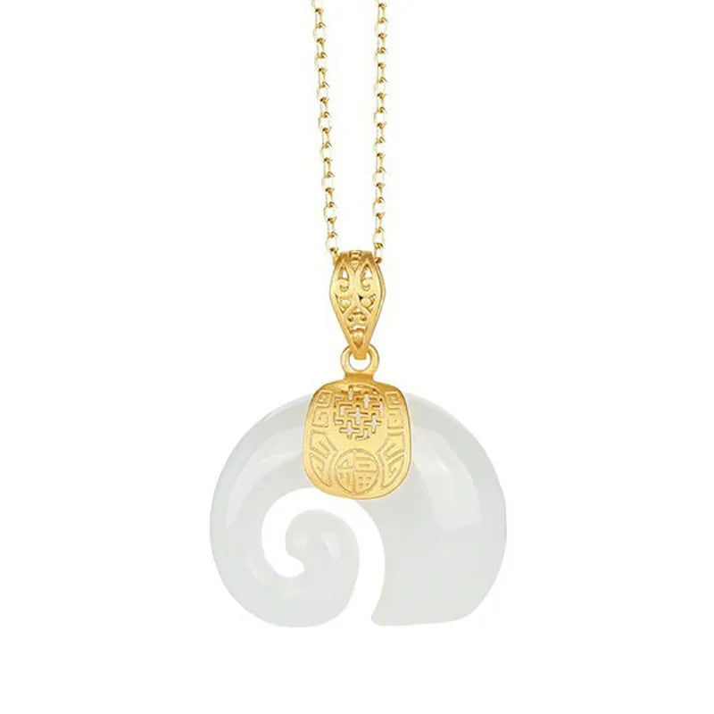 Hetian Jade Elephant Pendant Necklace — 18K Gold-Plated