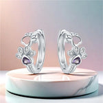 Paw Huggie Earrings in 925 Sterling Silver – with Zirconia & Heart Gemstone