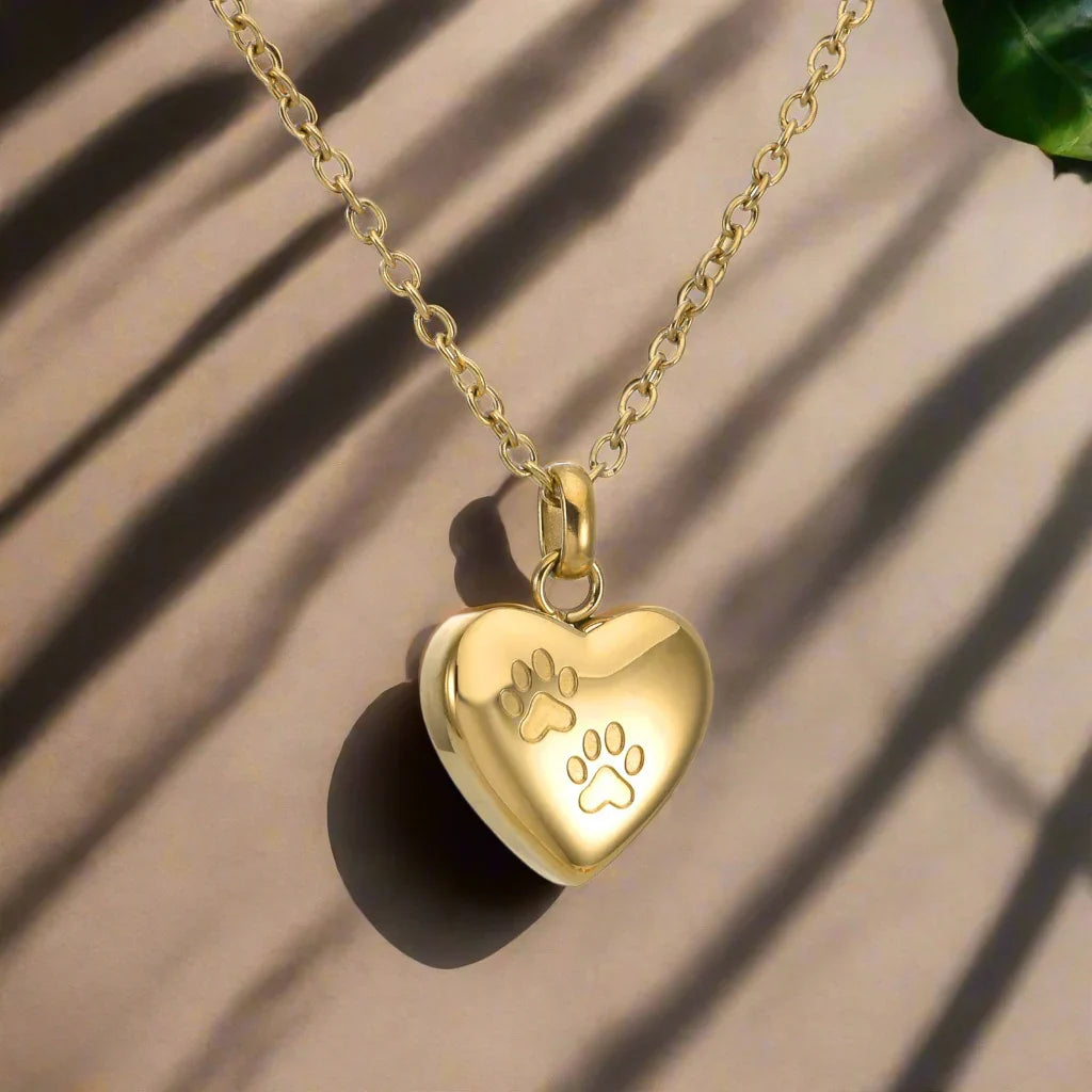 Pet Memorial Urn Necklace — Heart Paw Pendant