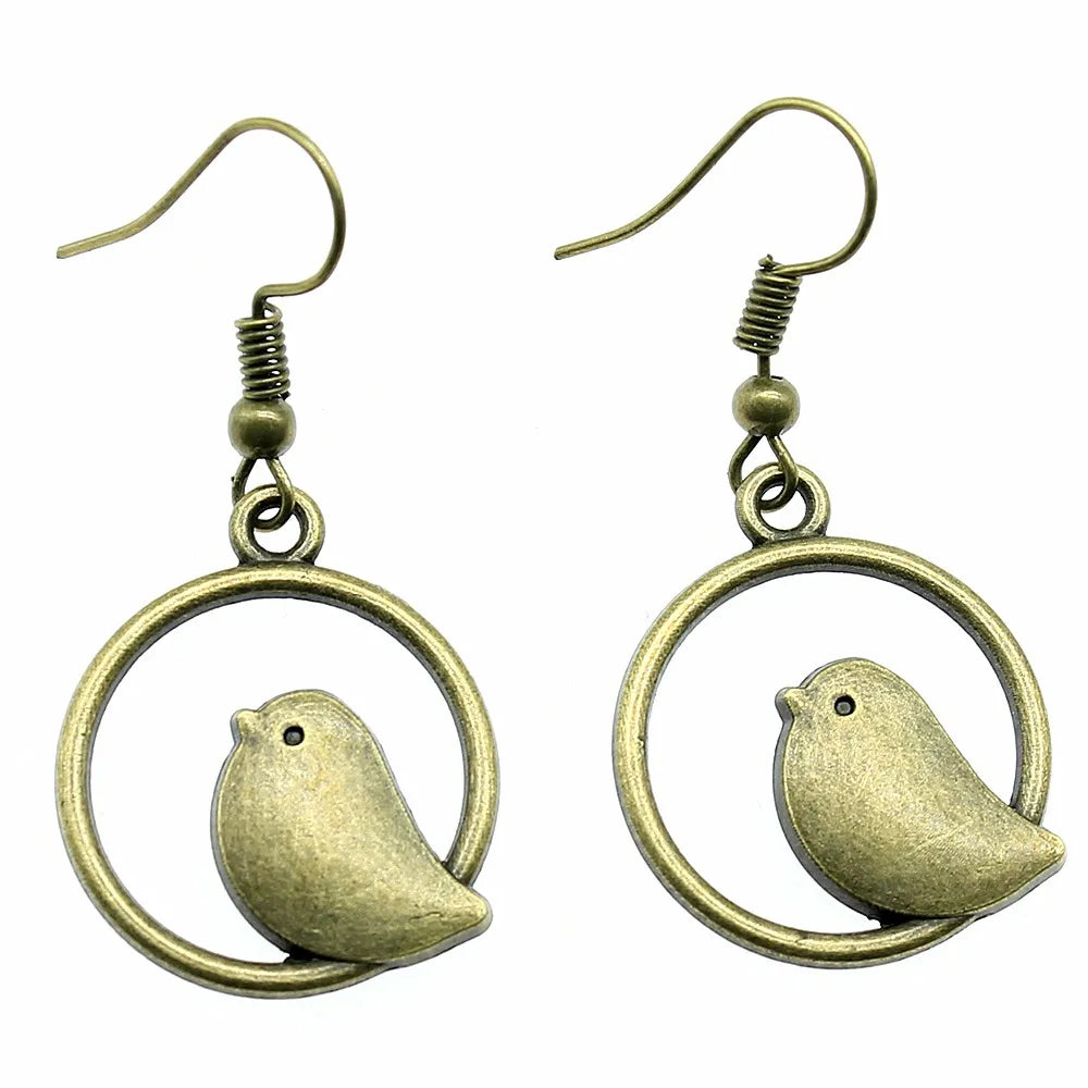 Vintage Vogel Charms Drop Earrings – Handmade Boho Jewelry