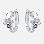 Paw Huggie Earrings in 925 Sterling Silver – with Zirconia & Heart Gemstone