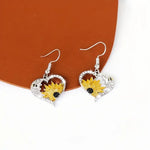 Vintage Boho Sunflower & Bee Heart Drop Earrings