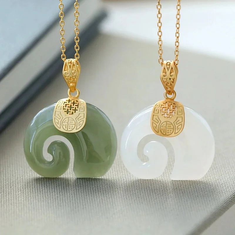 Hetian Jade Elephant Pendant Necklace — 18K Gold-Plated