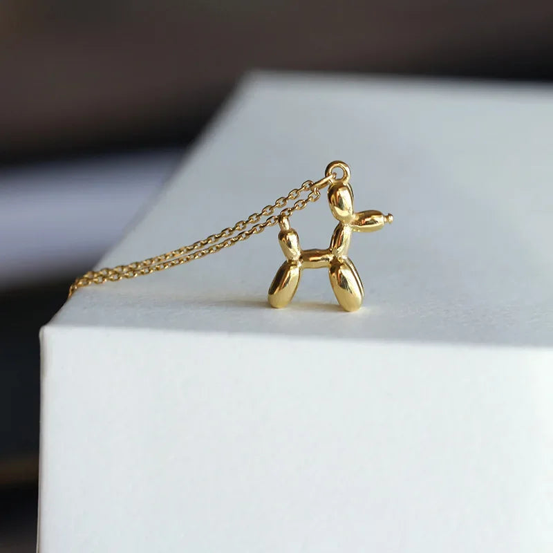 Gold Balloon Dog Pendant Necklace