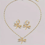 Gold Dragonfly Necklace with Matching Earrings