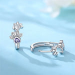 Paw Huggie Earrings in 925 Sterling Silver – with Zirconia & Heart Gemstone