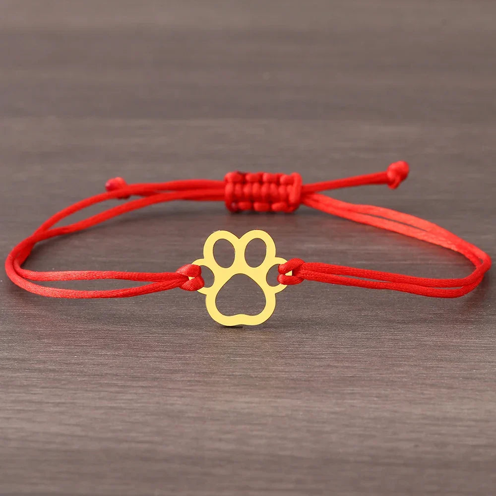 Paw Print Cord Bracelet — Adjustable Black and Red Design