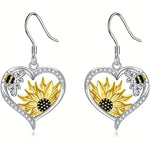 Vintage Boho Sunflower & Bee Heart Drop Earrings