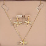 Gold Dragonfly Necklace with Matching Earrings