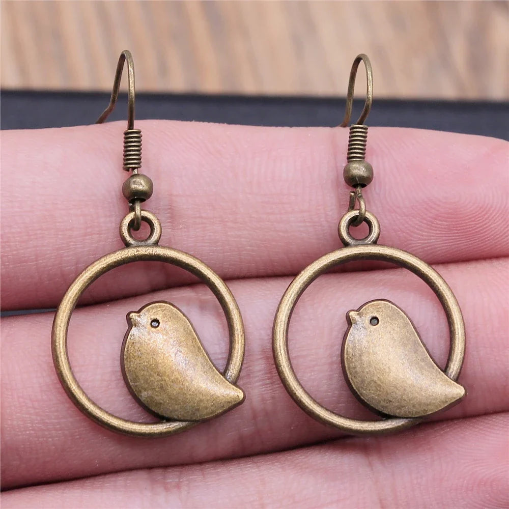 Vintage Vogel Charms Drop Earrings – Handmade Boho Jewelry