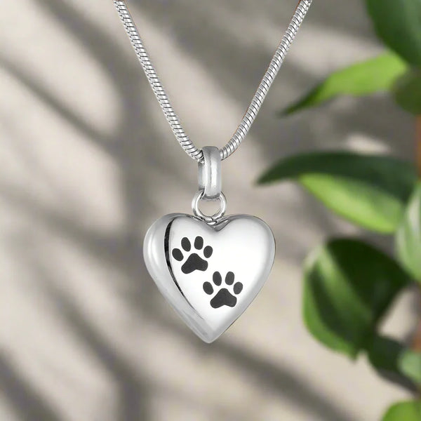Pet Memorial Urn Necklace — Heart Paw Pendant