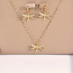 Gold Dragonfly Necklace with Matching Earrings