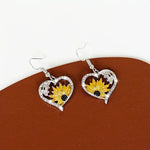 Vintage Boho Sunflower & Bee Heart Drop Earrings