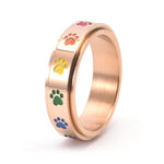 Spinning Stress-Reducing Paw Ring – Stainless Steel with Rainbow Paws