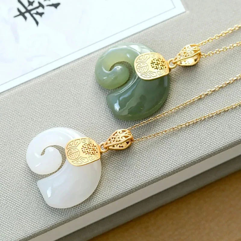 Hetian Jade Elephant Pendant Necklace — 18K Gold-Plated