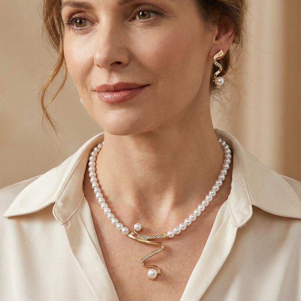 Natural Pearl Necklace & Earrings Set